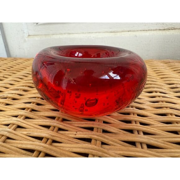 Vintage MCM Red Art Glass Votive Candle Holder Bullicante Bubbles - Picture 4 of 11